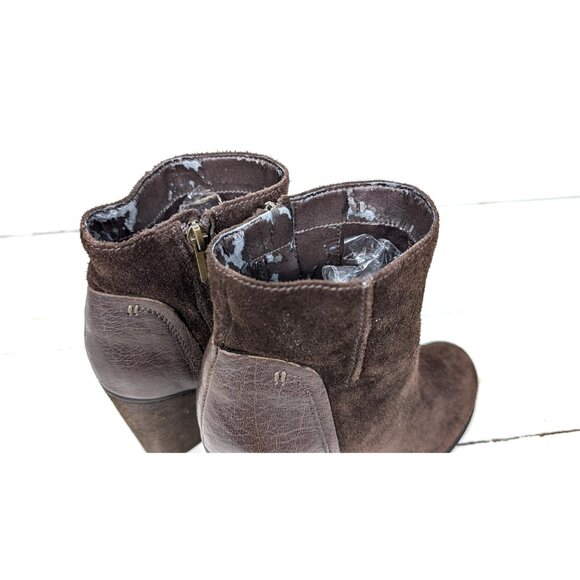 Brown suede leather chunky heel ankle boot - Picture 9 of 9